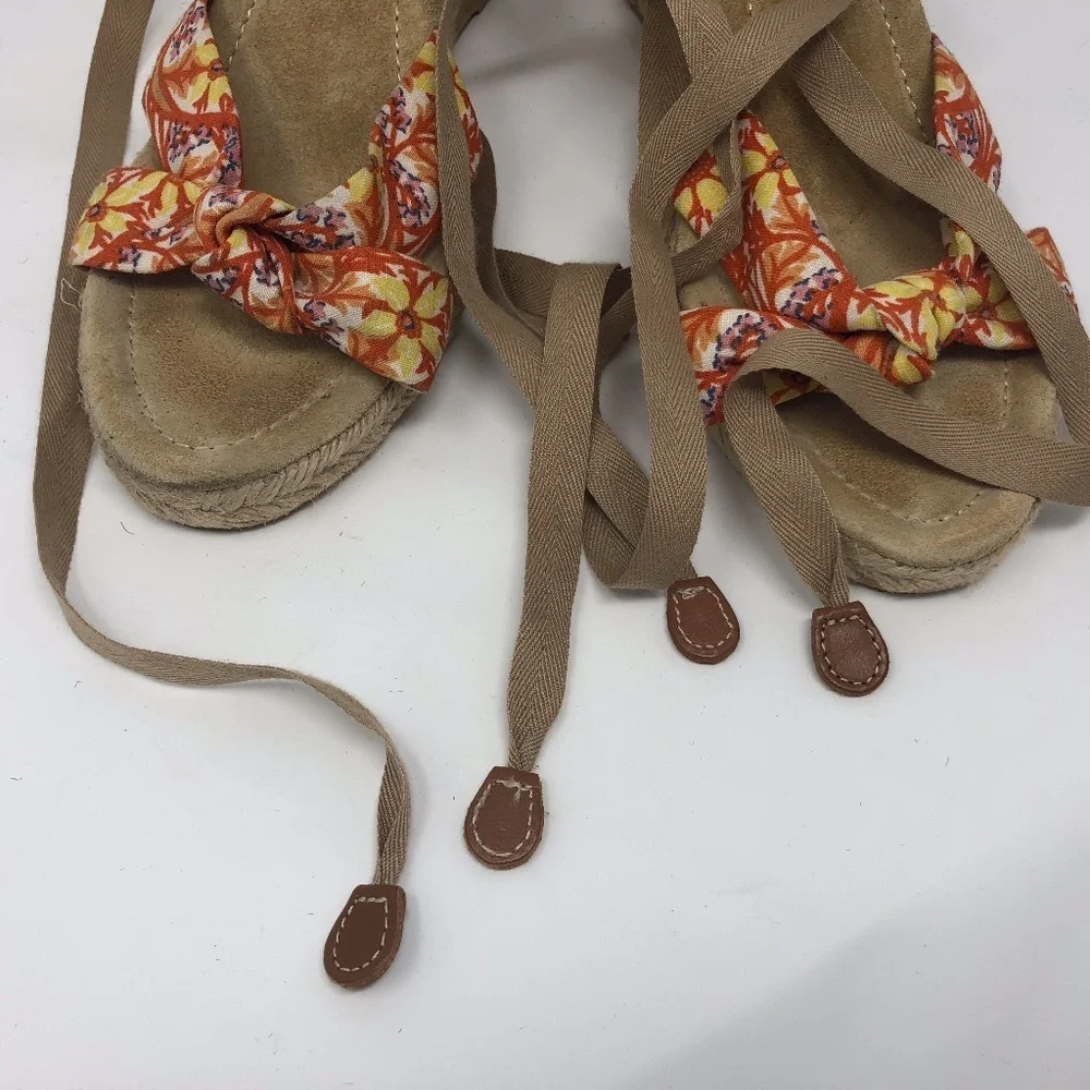 J. Crew Orange Floral Espadradilles Wedges 10